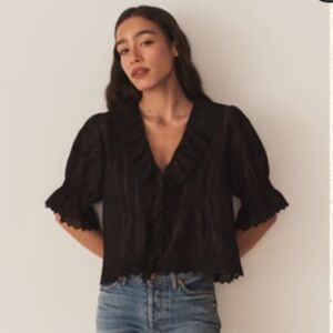 Doen Henri top Elegant Black Ruffled Women's Top